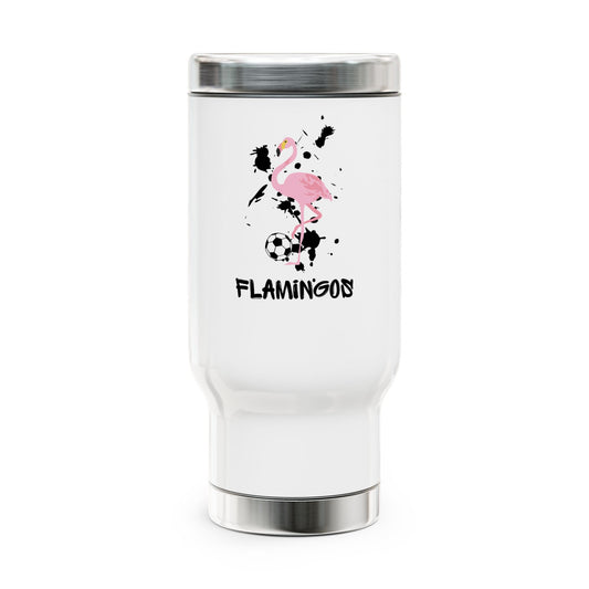 Flamingos Stainless Steel Travel Mug with Handle, 14oz